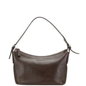 Burberry Nova Check Hobo Shoulder Bag Brown Leather